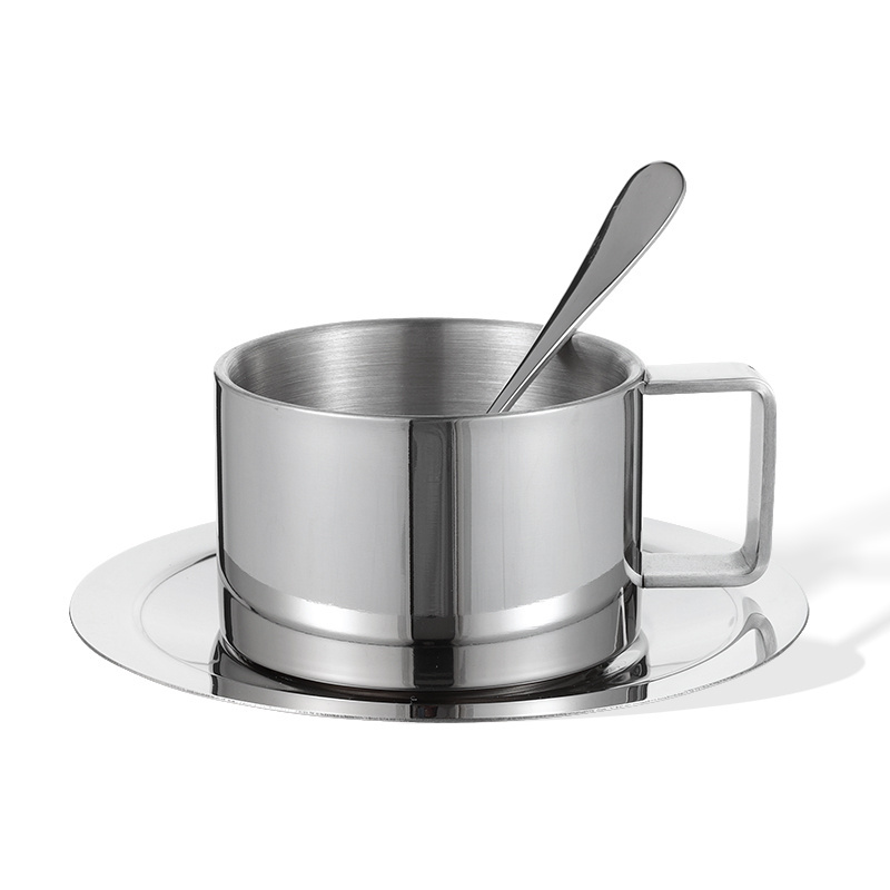 EVERICH stainless steel coffee cup set with spoon and saucer for hotel Tea cup sets