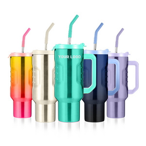 2024 New patent double wall insulated stainless steel travel coffee mugs tumbler with paracord handle 30oz 40oz quencher tumbler