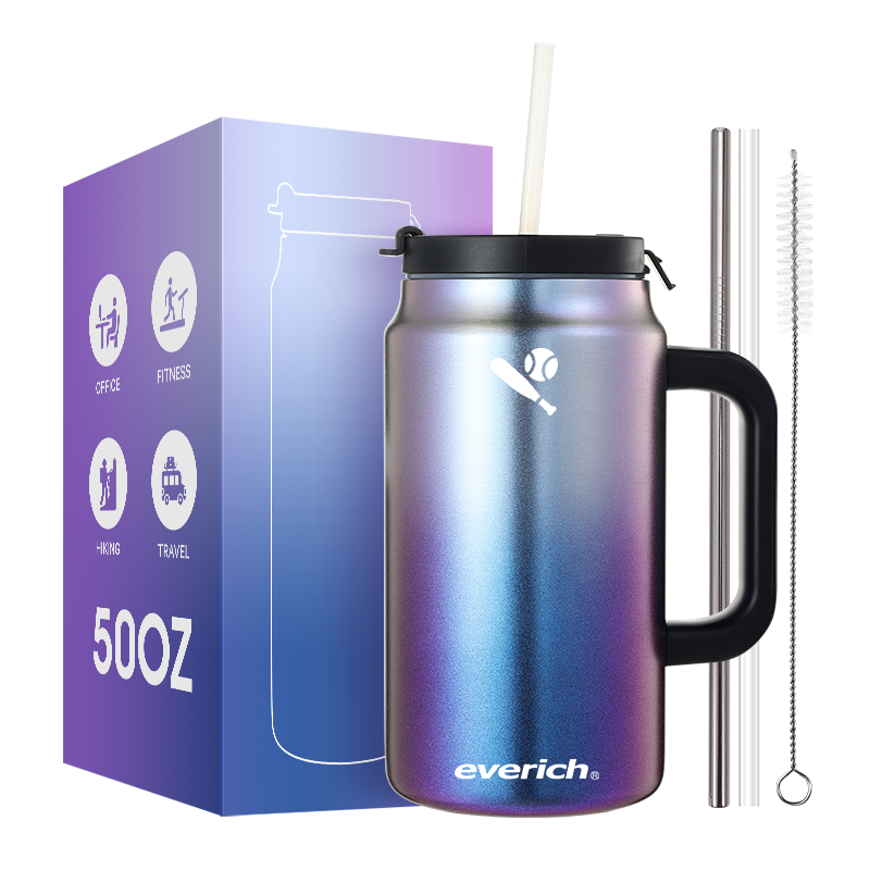 Everich ODM BPA Free Quencher cup stainless steel vacuum 50oz coffee tumbler with handle & straw lid