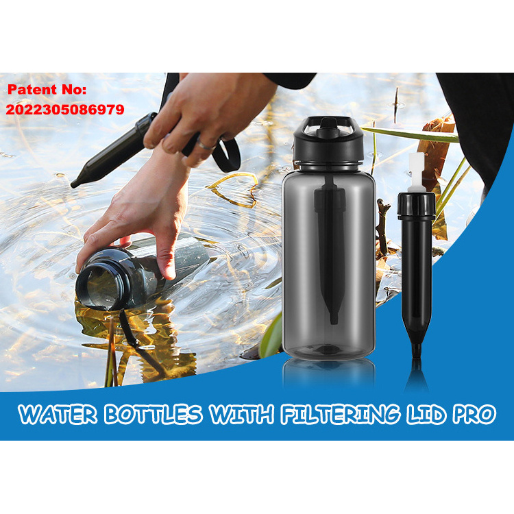 Outdoor drinking carbon filter cap tritan water bottle with straw lid