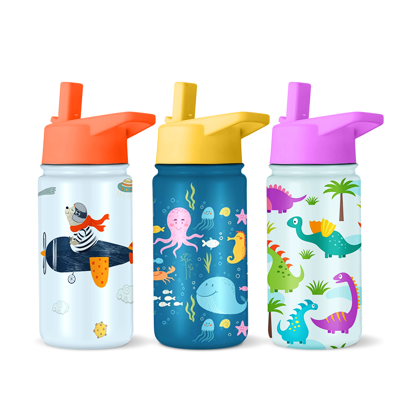 14oz 18oz Stainless Steel Kids Water Bottle Straw Drinking Children Bpa Free Kids Drink School Cute Pattern Water Bottle