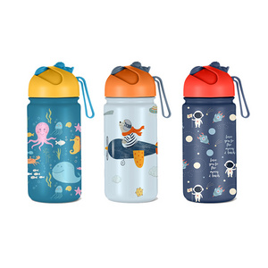 500ml Bpa Free Stainless Steel Water Bottle Straw Drink Cute Design Water Bottle for Children Kids School