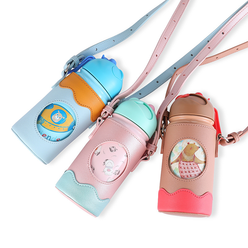 500ml Bpa Free Stainless Steel Water Bottle Straw Drink Cute Design Water Bottle for Children Kids School