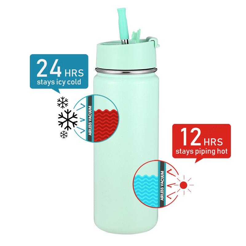 2023 New OEM 18oz Flip Lid Straw Stainless Steel Silicone Straw Water Bottle Insulated Double Wall Tumbler