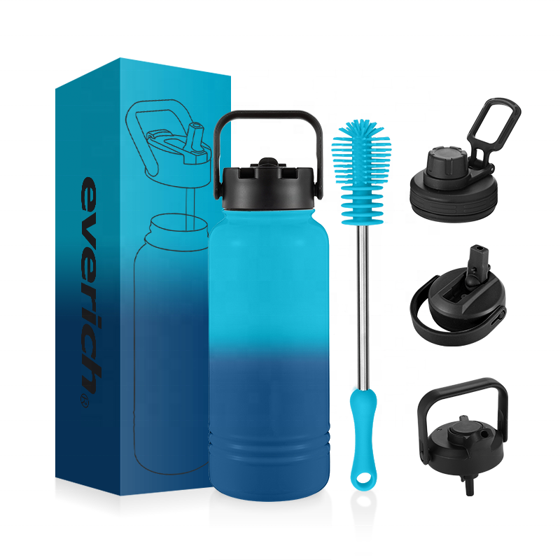 32 oz Insulated Water Bottle With Straw, Stainless Steel Sports Water Cup Flask with 3 Lids Wide Mouth Travel Thermal Mug