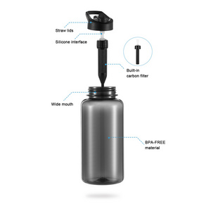 Outdoor drinking carbon filter cap tritan water bottle with straw lid