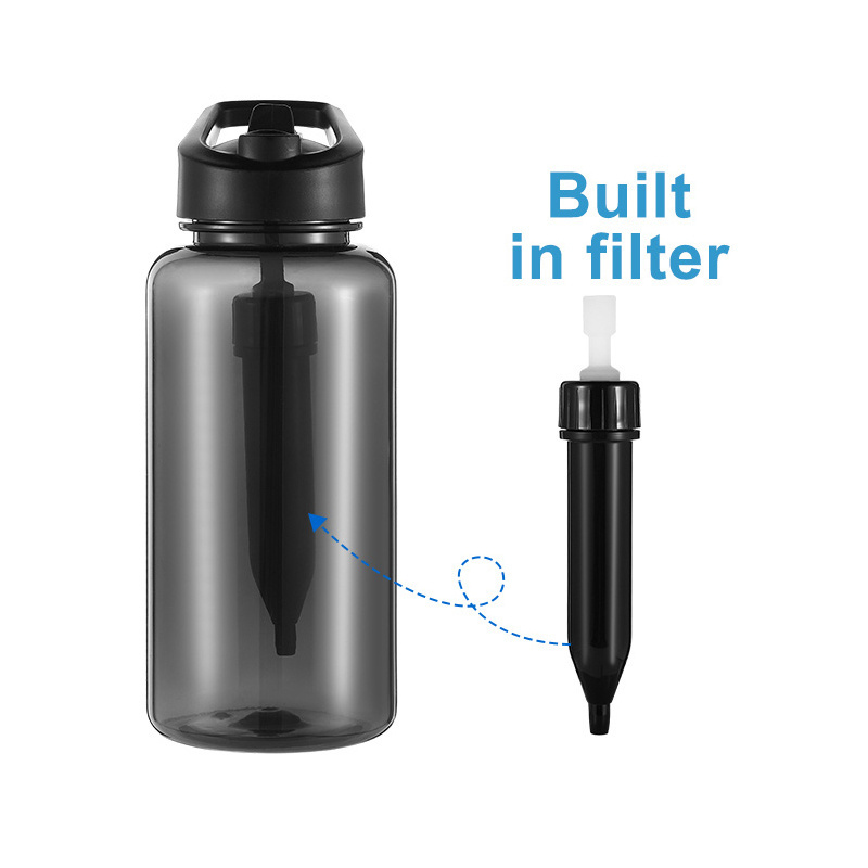 Outdoor drinking carbon filter cap tritan water bottle with straw lid