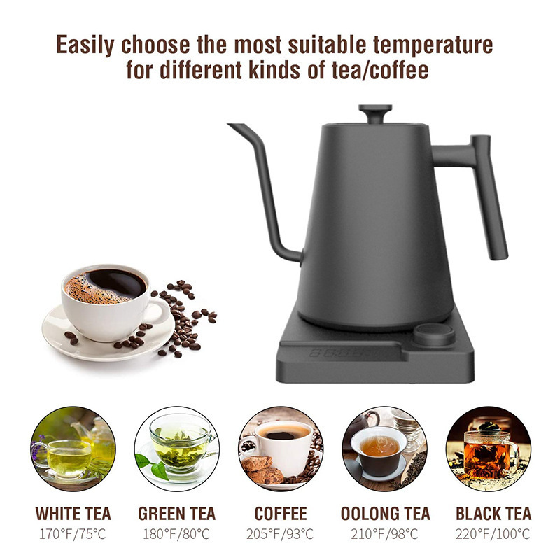 1L Gooseneck Electric Kettle with Auto Shut-off, Temperature control Stainless Steel Kettle, Keep Warm for 24h, Black