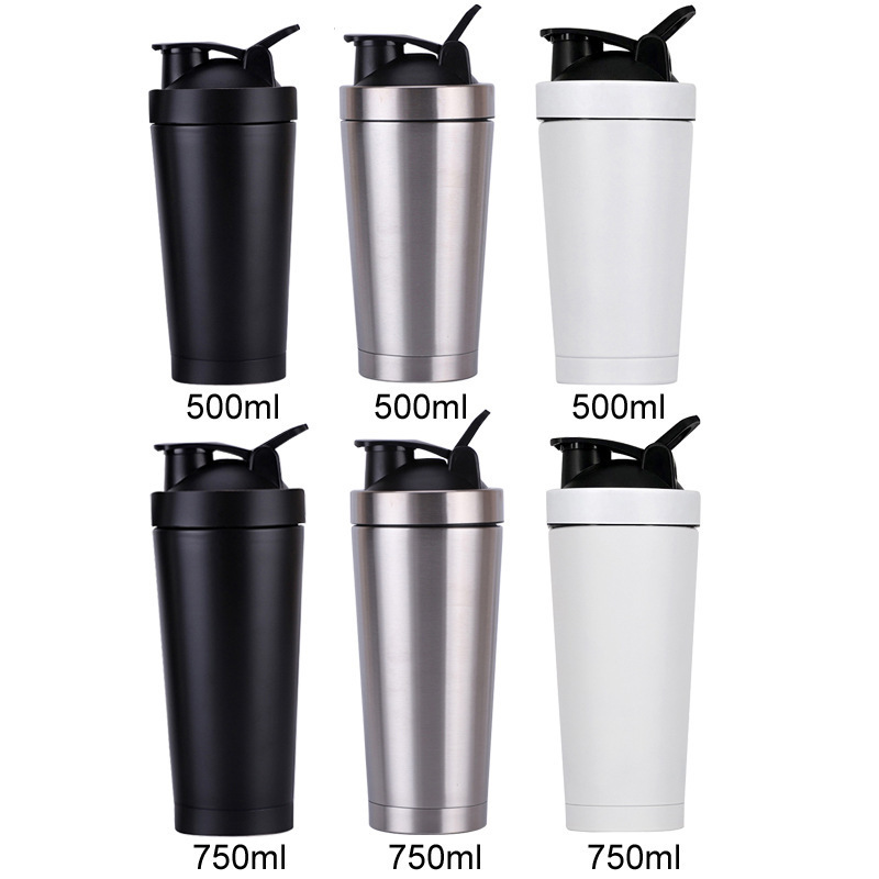 Visible Window Protein Shaker Drink Cup Stainless Steel Shaker Bottles Fitness Cup With Shaker Ball Blending Bottle