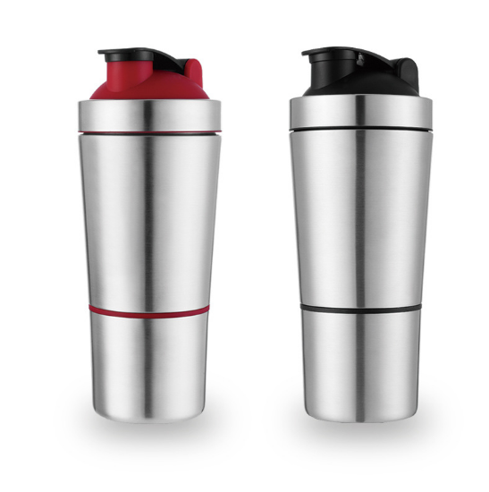 Visible Window Protein Shaker Drink Cup Stainless Steel Shaker Bottles Fitness Cup With Shaker Ball Blending Bottle