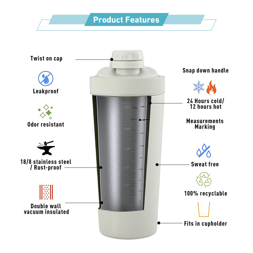 500ml Customize Gym Stainless Steel Protein Powder Cup Shaker Water Bottle with Infuser