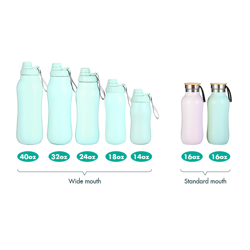 ODM Eco Friendly Double Wall Insulated Wide Mouth Vacuum Flask Stainless Steel Sports Water Bottle with Spout Chug Lid