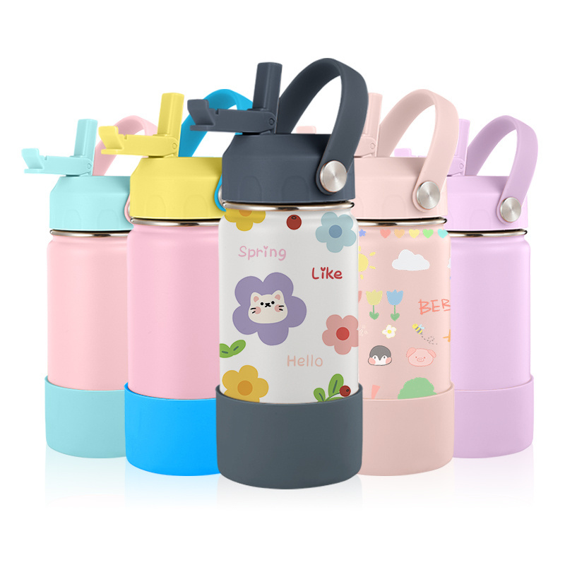 Factory Wholesale Sports Vacuum Flask Custom Stainless Steel Insulated Kids Bottle With Straw Lid In Bulk