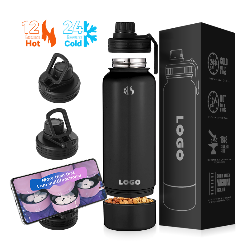 2 in 1 BPA FREE Stainless Steel Drink Bottles 32oz Insulated Water Sports Bottle With Phone Holder Storage Box For Pet