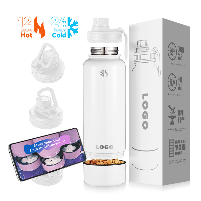 2 in 1 BPA FREE Stainless Steel Drink Bottles 32oz Insulated Water Sports Bottle With Phone Holder Storage Box For Pet