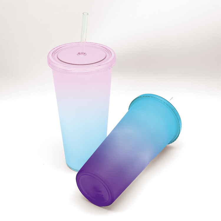 Hot selling custom plastic marble swirl cold color changing cup 16oz/24oz confetti for party with lid and straw