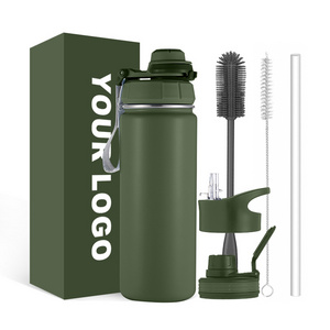 32oz Double Wall Wide Mouth Stainless Steel Sports Water Bottle with Straw Lid for Hiking & Biking