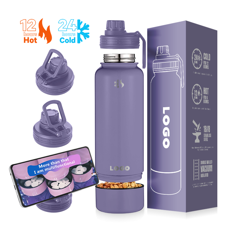 2 in 1 BPA FREE Stainless Steel Drink Bottles 32oz Insulated Water Sports Bottle With Phone Holder Storage Box For Pet