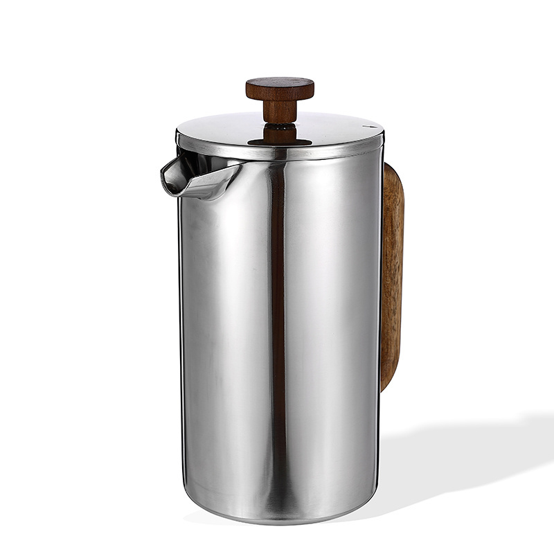 Wooden Handle Travel French Press Coffee Kettle And Tea Maker Double Wall Stainless Steel Coffee Pot And Pitcher