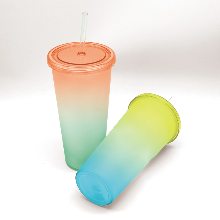 Hot selling custom plastic marble swirl cold color changing cup 16oz/24oz confetti for party with lid and straw