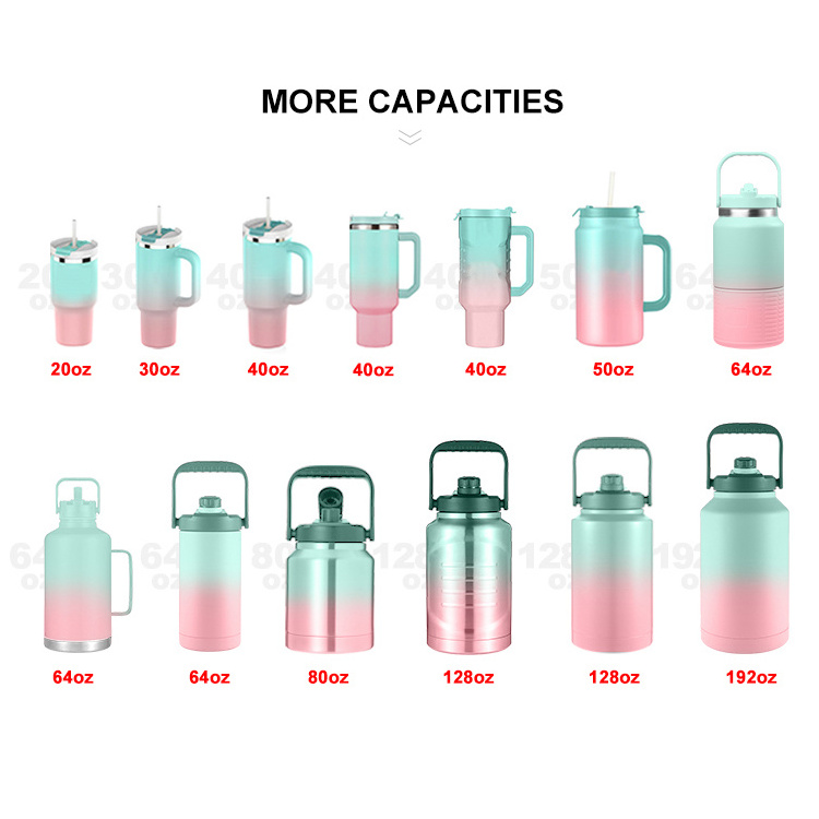 Sports Water Bottle 64 Oz 3 Lids Straw Leak Proof Stainless Steel Gym & Sport growler flask jug  for Men Women & Kids