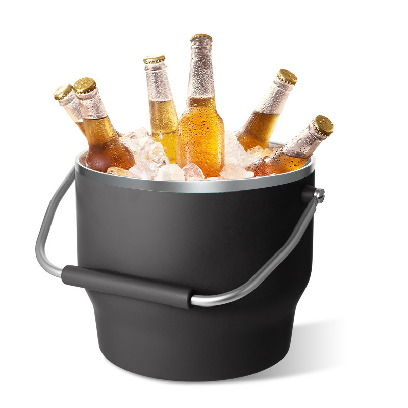 Double-Wall Stainless Steel Ice Bucket  Insulate With Lid and Ice Tong 3 L Included Strainer Keeps Ice Cold