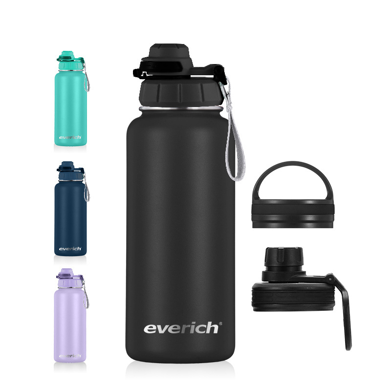 Sport 12oz 32oz 40oz 64oz Straw Lid Vacuum Insulated Double Walled Stainless Steel Water Bottle Black