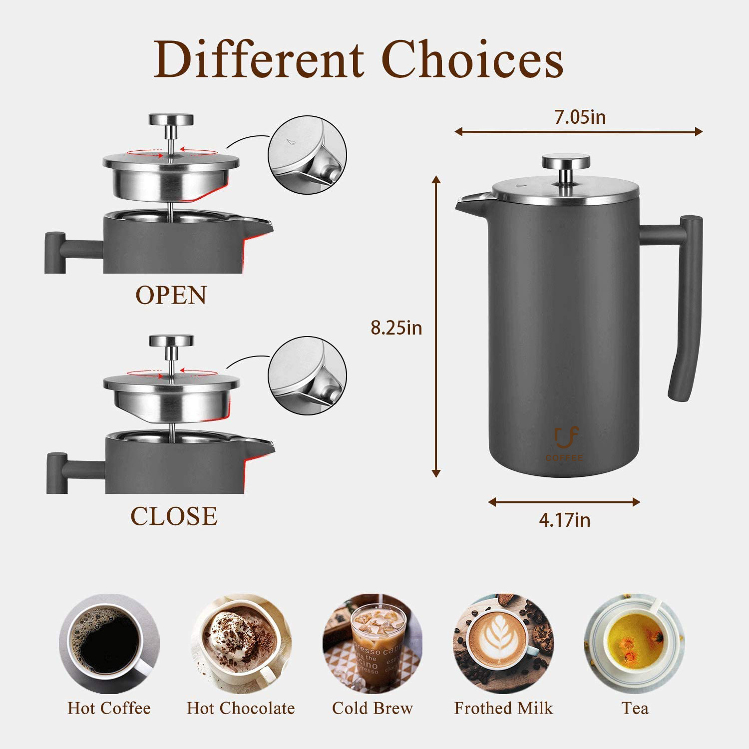 Classical Style 34 oz Stainless Steel Double Wall Insulated Coffee Maker French Press with Custom Logo