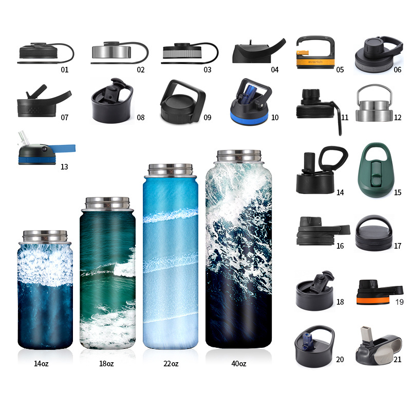 Custom Logo 32 oz 64oz Stainless Steel Double Wall Insulated Sports Water Bottle with Lid and Sleeve Bag