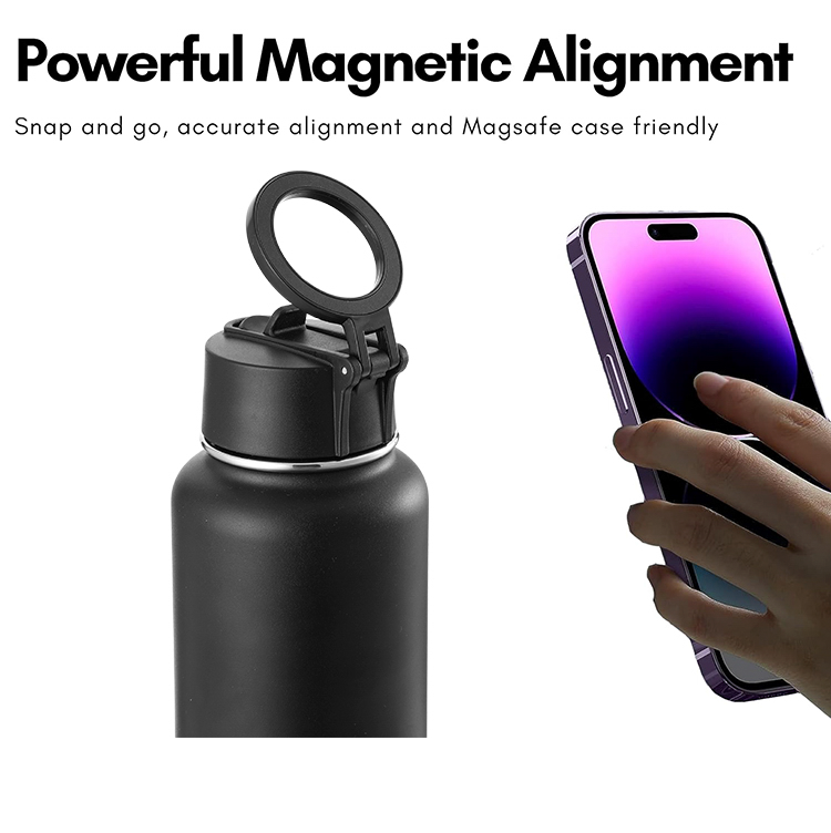 Popular Magnetic Lid Custom Logo Vacuum Bottle Stainless Steel Insulated Water Bottles with Phone Holder Lid