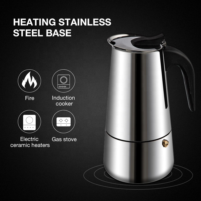 Stainless Steel Top Italian Moka Latte Espresso Portable Coffee Maker Stovetop Filter Coffee Pots Percolator