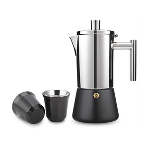 New design portable espresso coffee maker Stainless Steel moka pot 6 cups with mini cup