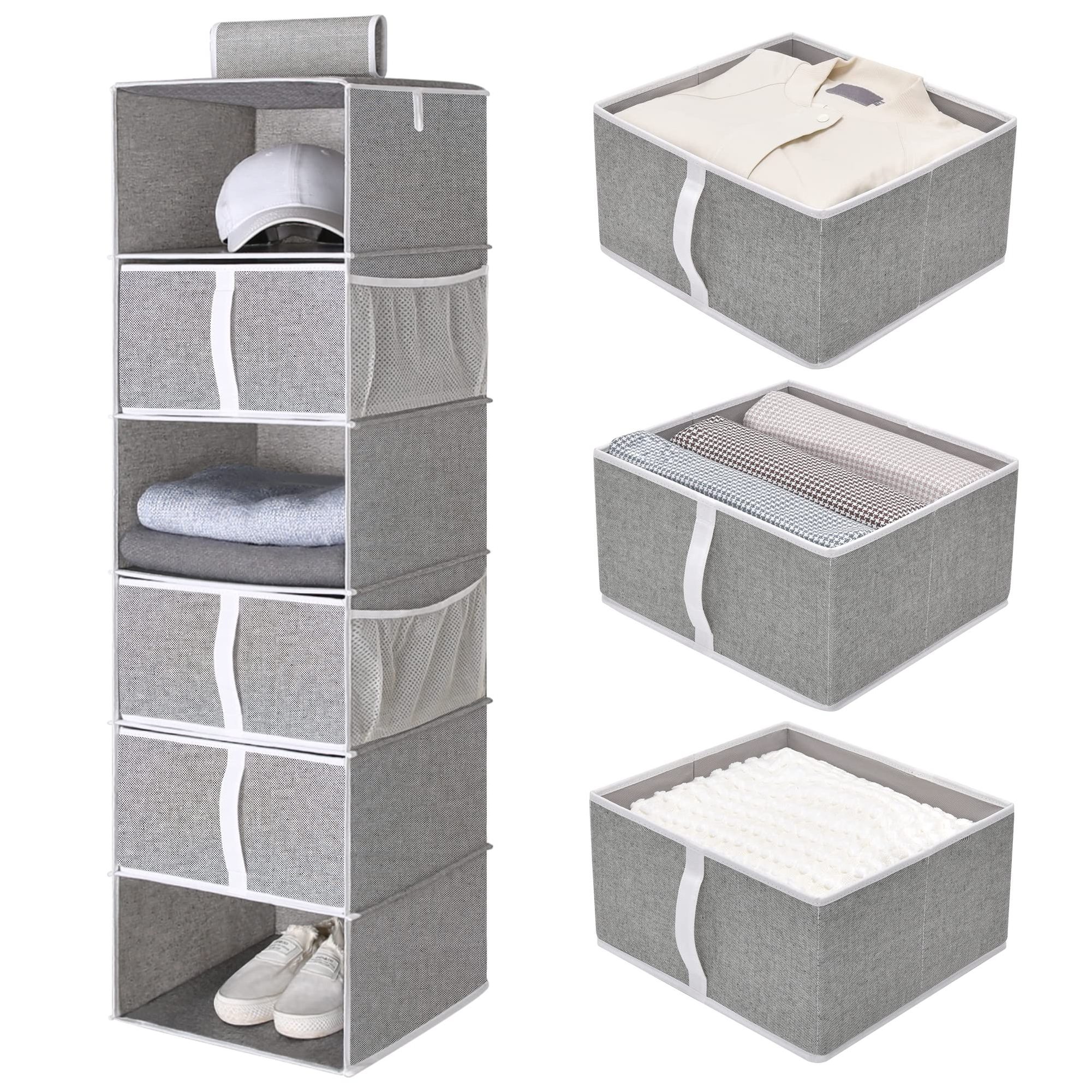 Wholesale Wardrobe 6-Shelf Clothes Towels Closet Shelves Hanging Closet Organizer with 3 Drawers