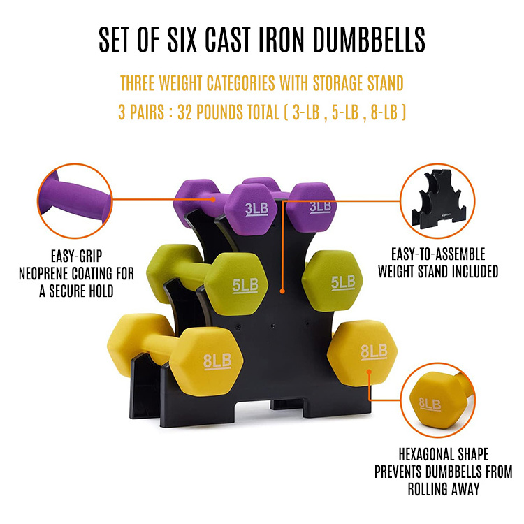 Customized Neoprene Coated Vinyl Dumbbell Set Gym Dumbbell with Rack