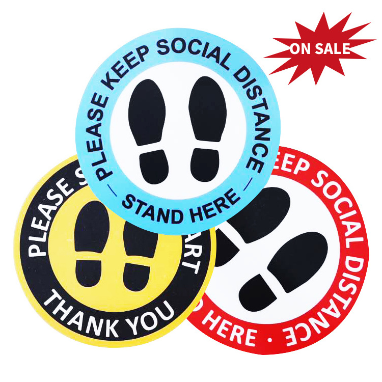 Custom Design Keep Social Distance Safety Sign Warning Floor Sticker Decals Line Up