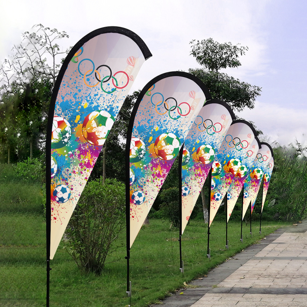 Custom Logo Printed Polyester Pole Teardrop Flex Flying Beach Feather Flag Outdoor Advertising Banner Stands