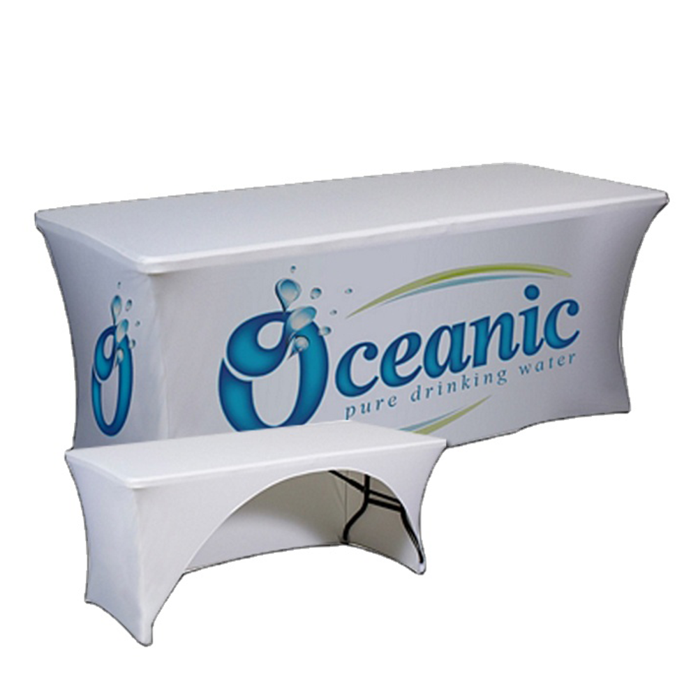 Table Cloth Table Cover Waterproof Fitted Stretch Sublimation Printed Logo Trade Show Spandex Customized 100% Polyester Square