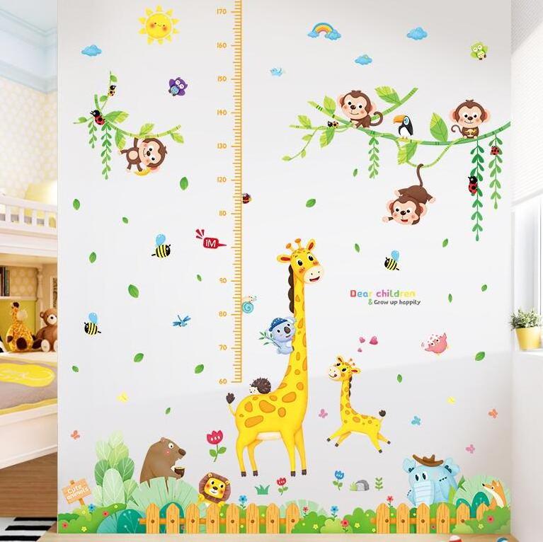 Giraffe Height Growth Chart Wall Sticker Custom Removable Wall Stickers For Kids Nursery Bedroom Living Room