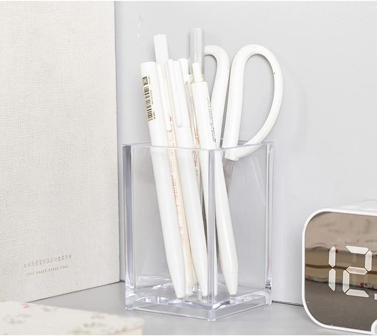 2 Piece Clear Acrylic Pen Holder Cup Makeup Brush Holder Acrylic Desktop Accessories