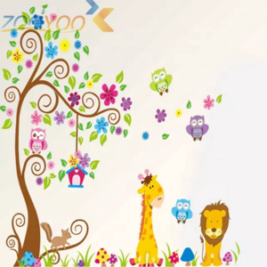 Nursery School Decor Removable Vinyl Cartoon Animals Self-adhesive Wall Stickers For Kids Room