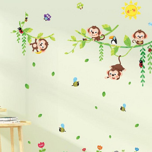 Little Monkeys Tree And Animals Height Kids Wall Stickers Wall Decals Peel And Removable Wall Stickers For Kids