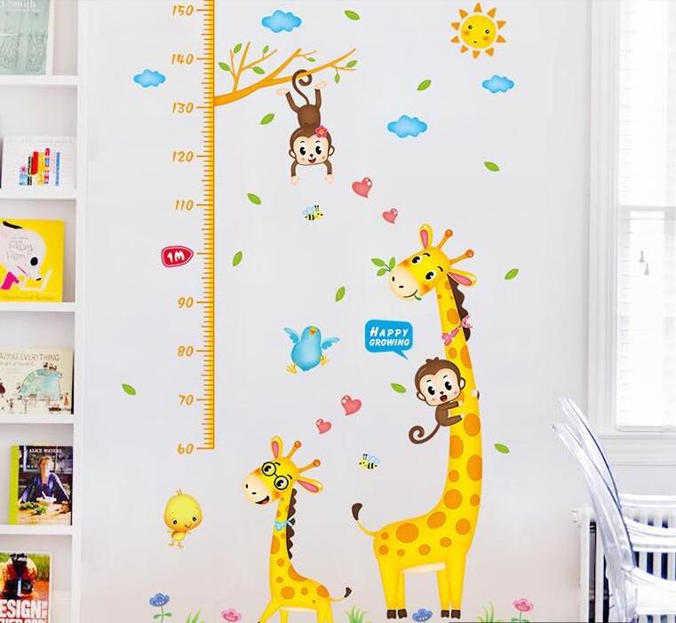 Removable Wall Sticker Decal Cartoon Giraffe Monkey Kids Height Chart Wall Sticker Nursery Kids Room Decoration