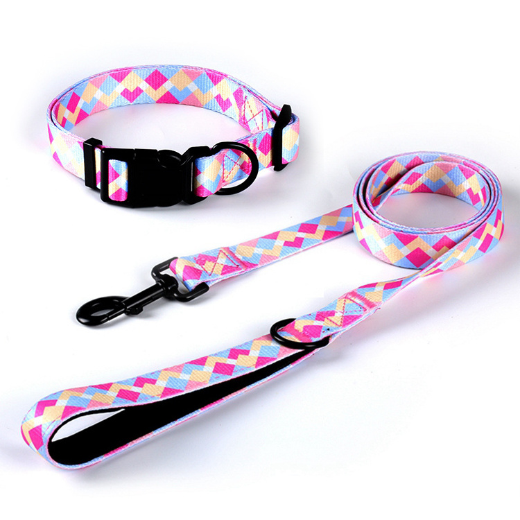 Manufacturer Custom Logo Polyester Dog Collar And Leash Set Luxury Pet Collars Leashes Custom Pet Dog Leashes