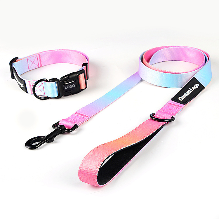 Manufacturer Custom Logo Polyester Dog Collar And Leash Set Luxury Pet Collars Leashes Custom Pet Dog Leashes