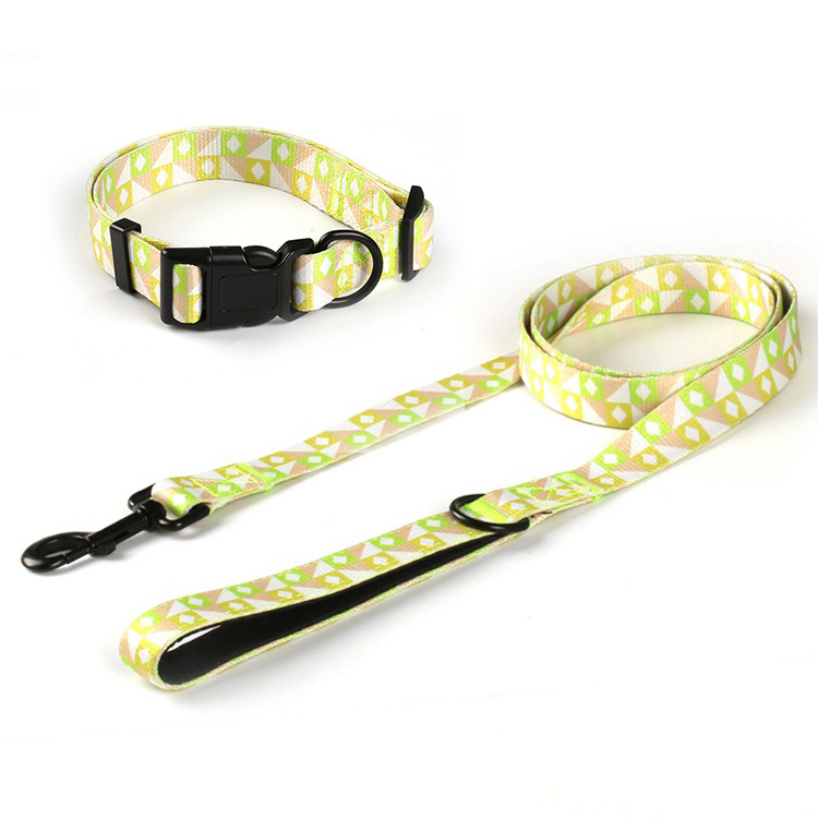 Manufacturer Custom Logo Polyester Dog Collar And Leash Set Luxury Pet Collars Leashes Custom Pet Dog Leashes