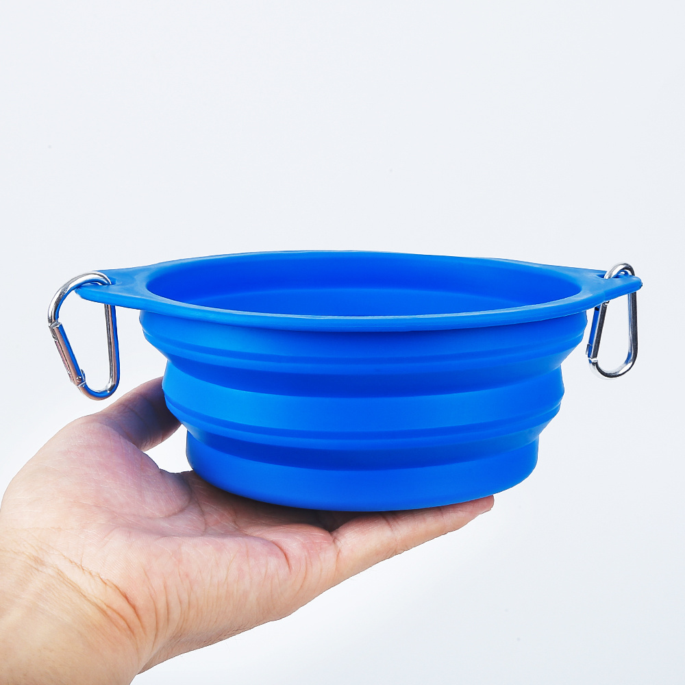 Feed Folded Silicone Dog Bowl with Carabiner Portable Outdoor Pet Bowl Wholesale