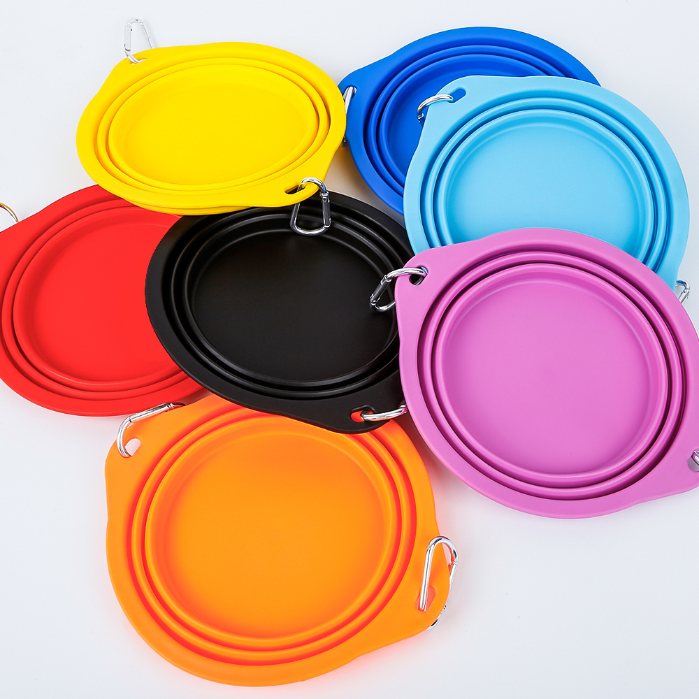 Feed Folded Silicone Dog Bowl with Carabiner Portable Outdoor Pet Bowl Wholesale