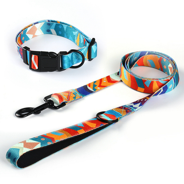 Manufacturer Custom Logo Polyester Dog Collar And Leash Set Luxury Pet Collars Leashes Custom Pet Dog Leashes