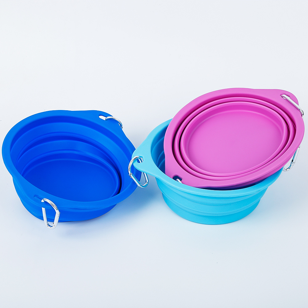 Feed Folded Silicone Dog Bowl with Carabiner Portable Outdoor Pet Bowl Wholesale