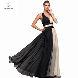 ODM Women evening dress strap mesh chiffon ball gown floor length sexy girl pleat patchword color cocktail evening dresses